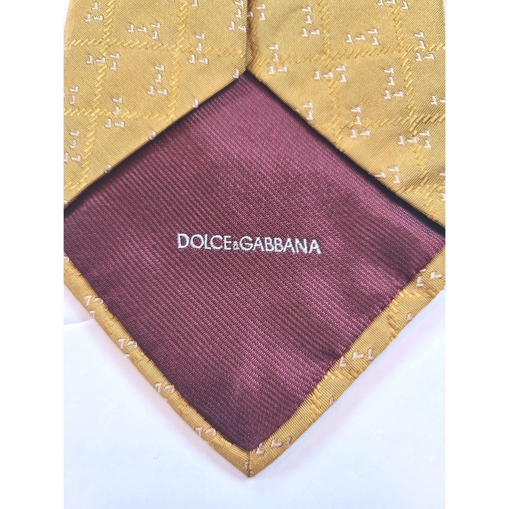 Dolce & Gabbana Cravatte Silk Tie Gold Geometric Made in Italy‎ Mens Neckwear